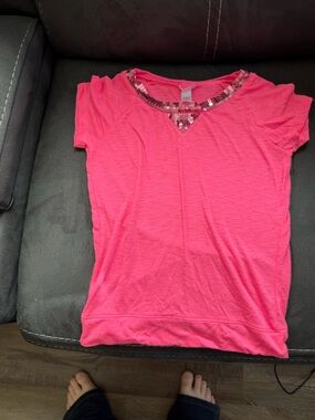 Justice Hot Pink Sequin Trim Short Sleeve Tee